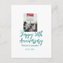 Foto do 50º aniversário com laço turquesa nome da