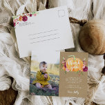 Cartão Postal Foto do Aniversário de criança Autumn Pumpkin - Ob<br><div class="desc">Projetados para combinar com nossos convites de aniversário de outono,  esses obrigados que você faz com cartões postais apresentam um fundo kraft,  uma ilustração de abóbora de aquarela rústica,  uma foto e uma mensagem pré-impressa de obrigados.</div>