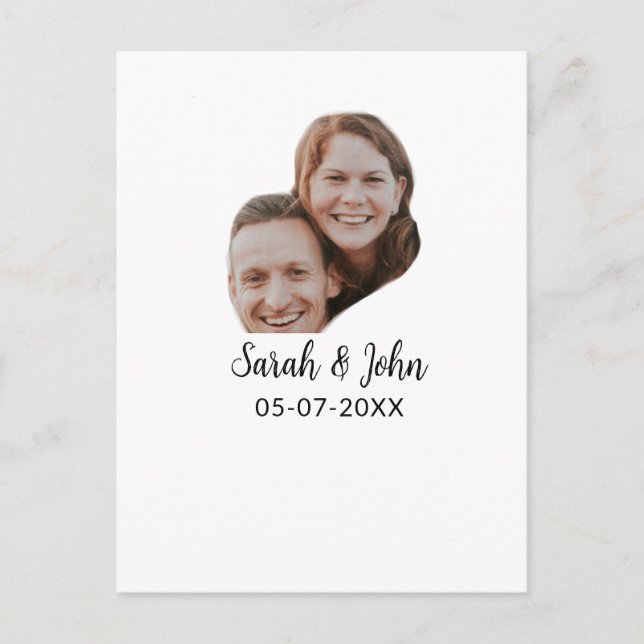Cartão Postal Foto do casal com nome e data de casamento simples (Frente)