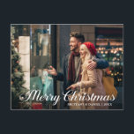 Cartão Postal Foto do Casal de Natal Feliz, Estrela da Caligrafi<br><div class="desc">Cartão postal do Casal de Natal Merry Star</div>