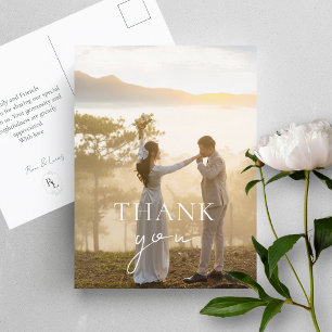 Cartão Postal Foto do Casal Elegante Chic Monogramed Obrigado