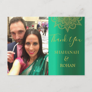 Cartão Postal Foto do casamento Estilo Dourado Verde Indiano Obr