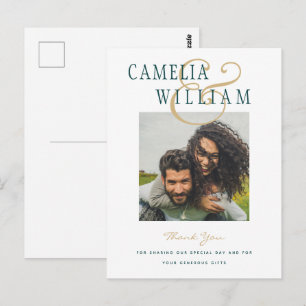 Cartão Postal Foto do Casamento Verde de Peacock Teal Obrigado