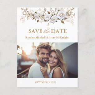 Cartão Postal Foto do Casamento vintage Elegante White e de Rosa