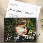 Cartão Postal Foto do Chic Script Obrigado<br><div class="desc">O moderno White Love e o roteiro de Obrigados Obrigado,  Cartão-postal. Perfeito para casamentos,  aniversários,  graduações e outros eventos.</div>