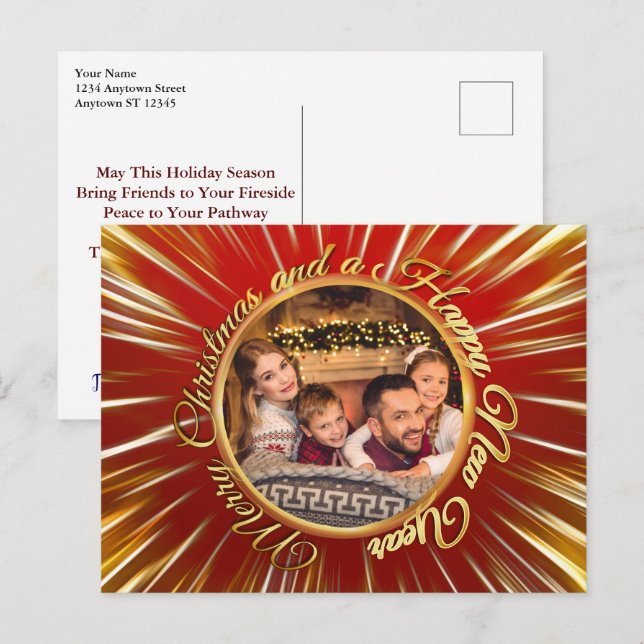 Cartão Postal Foto do Círculo Dourado do Feliz ano novo Feliz de (Frente/Verso)