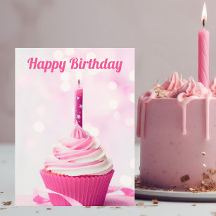 Cartão Postal Foto do Cupcake rosa bonito Feliz Aniversário