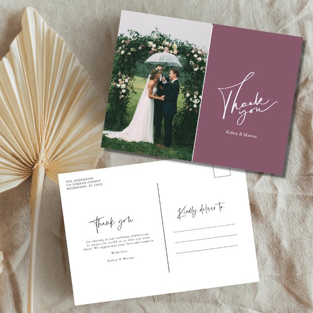 Cartão Postal Foto do Dia do Casamento Moderno Obrigado | ROSA (Criador carregado)