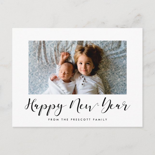 Cartão Postal Foto do Feliz ano novo de caligrafia elegante (Frente)