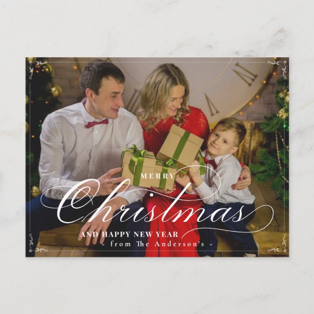 Cartão Postal Foto do Feliz ano novo de Natal clássico (Frente)