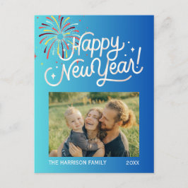 Cartão Postal Foto do Feliz ano novo do Fireworks com gradiente 