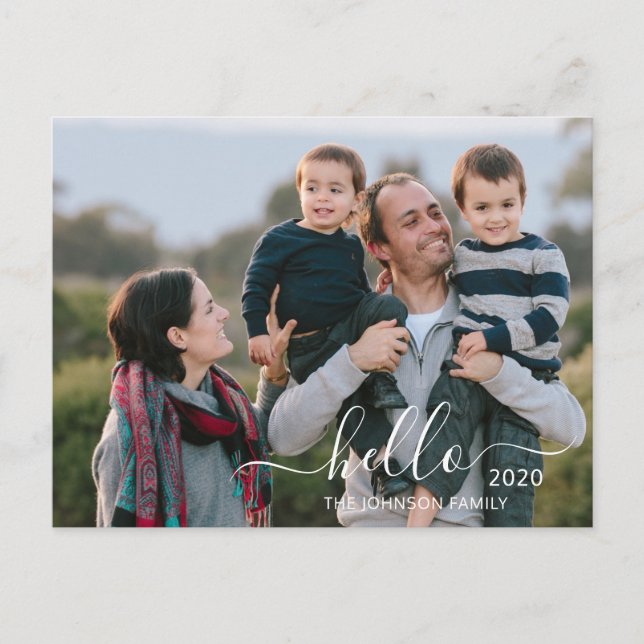 Cartão Postal Foto do Feliz ano novo Hello do Script Modern (Frente)