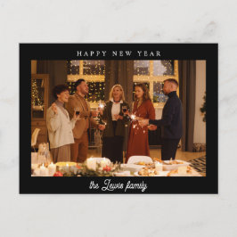Cartão Postal Foto do Feliz ano novo preto minimalista