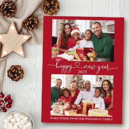 Cartão Postal Foto do Feliz ano novo vermelho 2 da caligrafia