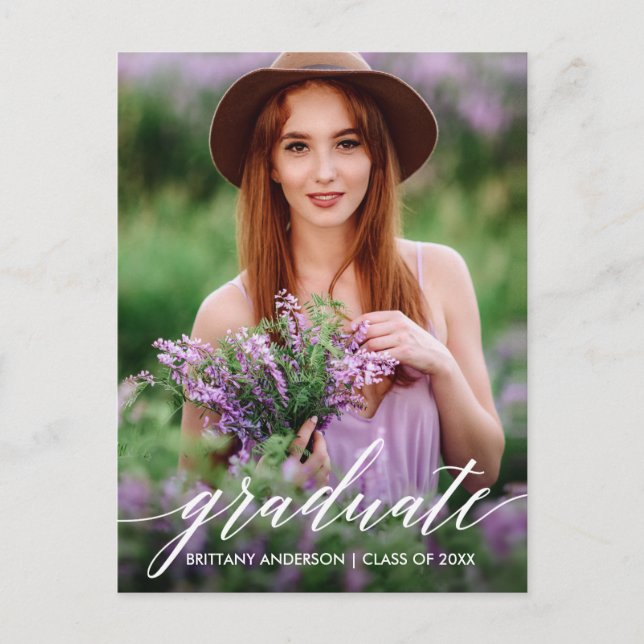 Cartão Postal Foto do Formando de Script de Caligrafia Moderna (Frente)