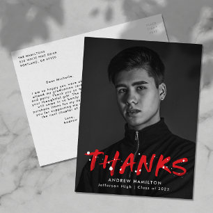 Cartão Postal Foto do moderno Red Paint Splatter Obrigado