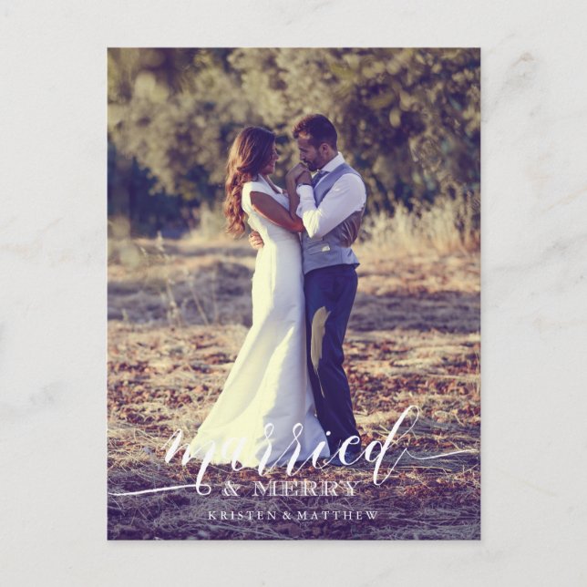 Cartão Postal Foto do primeiro Cheio de Natal do Newlyweds (Frente)