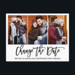 Cartão Postal Foto Do Script De Pincel 3 Altera A Foto Da Data<br><div class="desc">Script de Pincel Moderno Altera A Data Pós-Cartão de Foto de Casal Adiado</div>