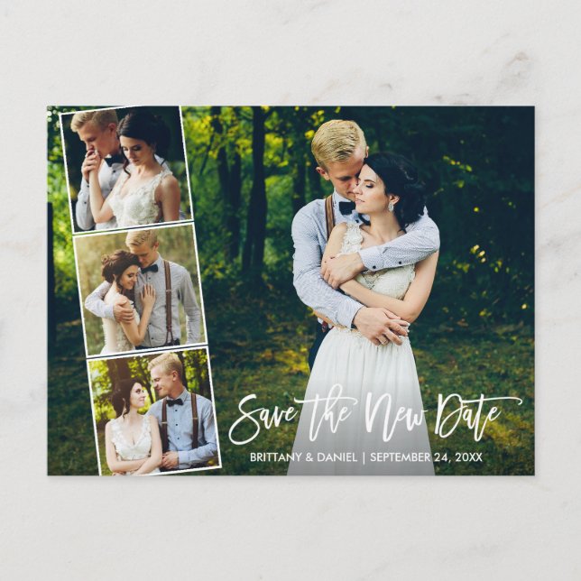 Cartão Postal Foto Do Script De Pincel 4 Salvar A Nova Data (Frente)