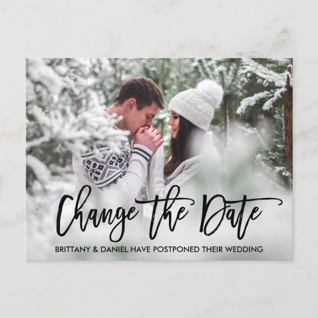 Cartão Postal Foto Do Script De Pincel Moderno Altera A Data (Frente)