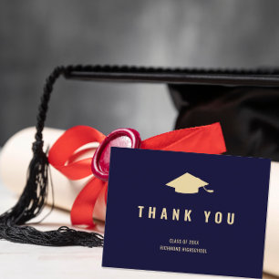 Cartão Postal Foto Dourada Azul do Marinho Moderno Obrigado