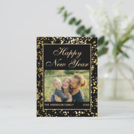 Cartão Postal Foto Dourada brilhante de Ano Novo Preto