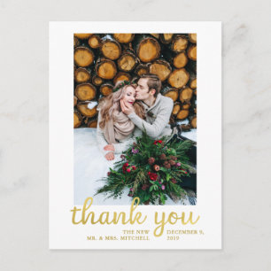 Cartão Postal Foto Dourada de casamento Rustic Faux Obrigado