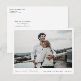 Cartão Postal Foto Dourada de casamento simples Elegante Obrigad