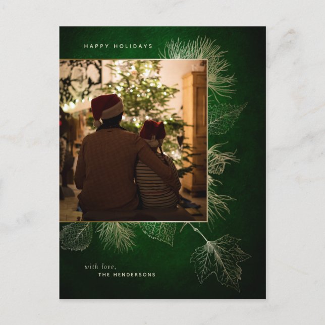 Cartão Postal Foto Dourada de Feriado de Pinho de inverno gravad (Frente)