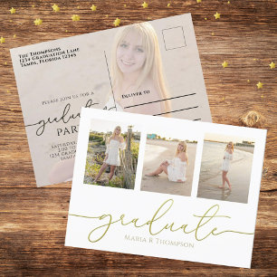 Cartão Postal Foto Dourada Simples e Moderna do Formando Minimal