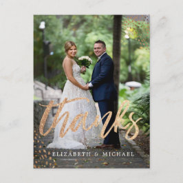 Cartão Postal Foto Elegante Casamento Cobre Dourado Obrigado