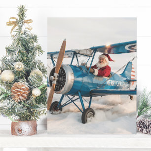 Cartão Postal Foto engraçada do Papai Noel pilotando avião no Na