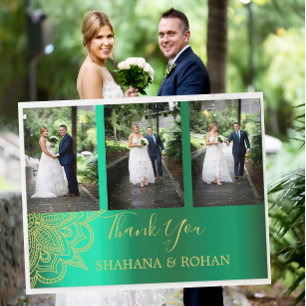 Cartão Postal Foto: Estilo Indiano Casamento Dourado Verde Obrig