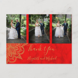 Cartão Postal Foto: Estilo Índio Casamento Dourado Vermelho Obri