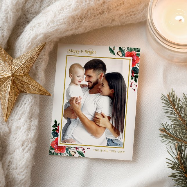 Cartão Postal Foto Floral De Natal De feliz E Férias Brilhantes (Criador carregado)