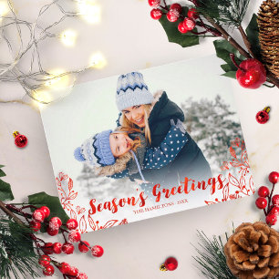 Cartão Postal Foto fofo script vermelho Natal folhagem Natal