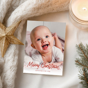 Cartão Postal Foto manuscrita com brilho vermelho Feliz Natal