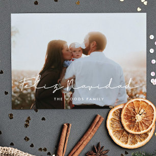 Cartão Postal Foto manuscrita minimalista de Feliz Navidad