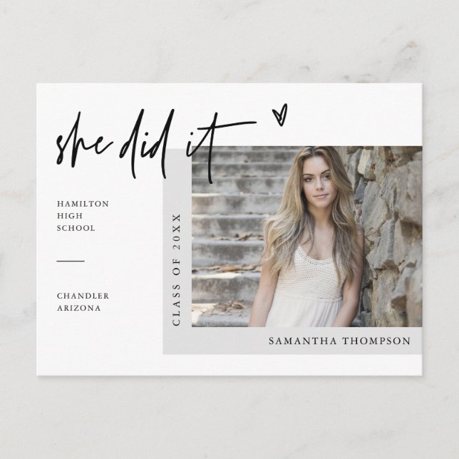 Cartão Postal Foto Mínima Que Ela Fez O Anúncio De Graduação (Frente)