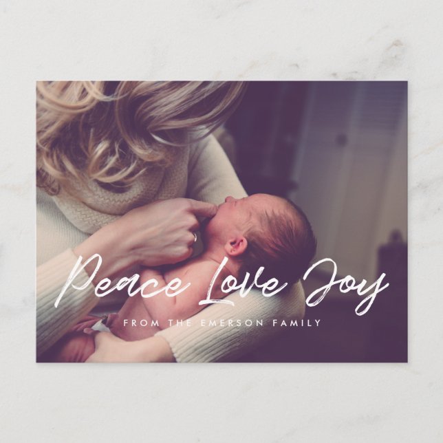 Cartão Postal Foto moderna de feriado Peace Love Joy (Frente)