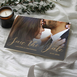 Cartão Postal Foto Moderna Preto e Dourado Salve o Casamento de 