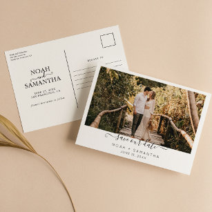Cartão Postal Foto moderna Salve o Minimalista de Casamento de D