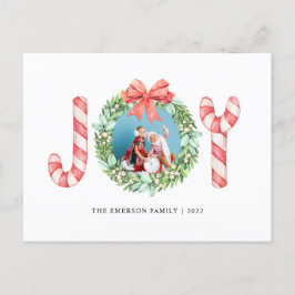 Cartão Postal Foto, nome, alegria | Watercolor Wreath Natal