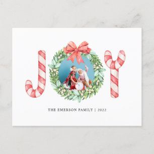 Cartão Postal Foto, nome, alegria Watercolor Wreath Natal