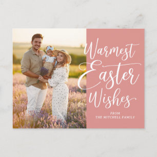 Cartão Postal Foto Personalizada da Família Feliz Páscoa Rosa Co