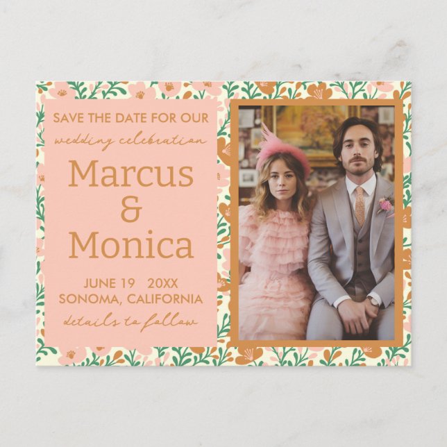 Cartão Postal Foto personalizada da Wildflower Vines Salvar data (Frente)