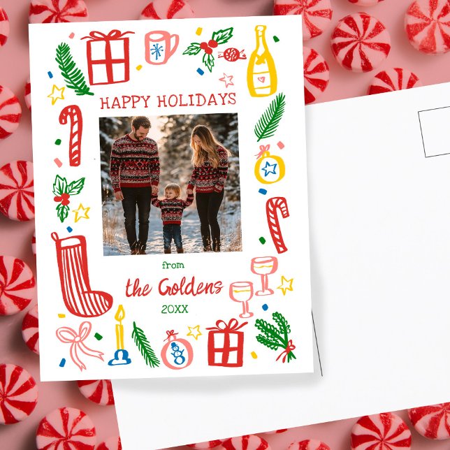 Cartão Postal Foto Personalizada de Feriado de Natal Whimsso (Whimsical Christmas Holiday Cute Custom PHOTO Postcard
)