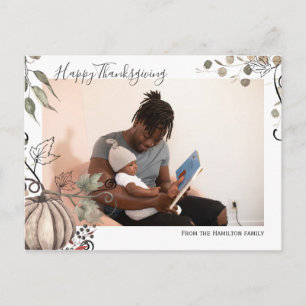 Cartão Postal Foto personalizada de Pumpkin Harvest de Ação de G
