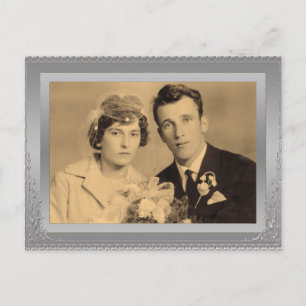 Cartão Postal Foto personalizada de quadro de borda prateada ele