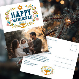 Cartão Postal FOTO Personalizada HANUKKAH Floral Wreath Menorah